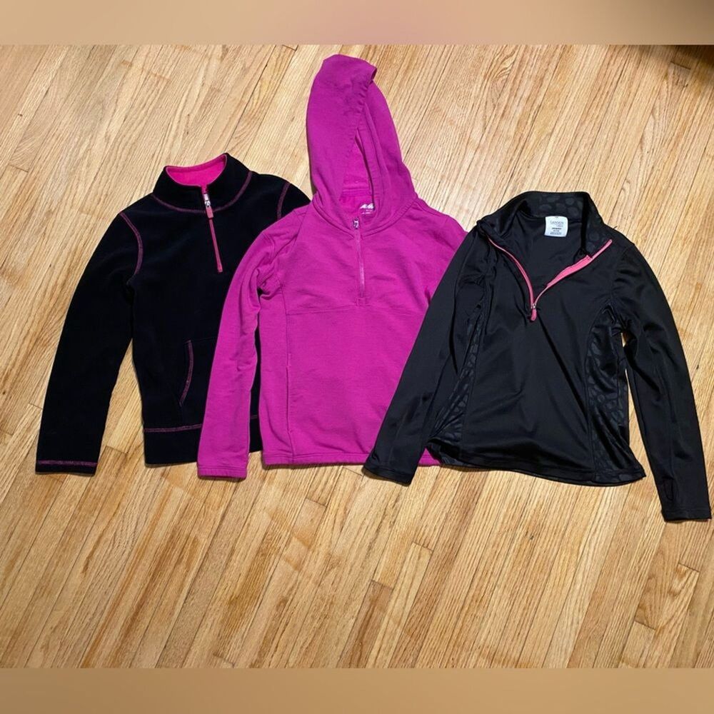 Lot of 3 Girl Size 7-8 Black and Pink Activewear Tops Sweatshirts Danskin AVIA
